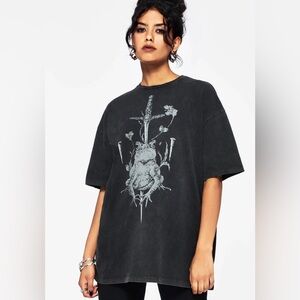 NWT Disturbia Anura Oversized Acid Wash Frog Graphic Print T-shirt US 8 / UK 12
